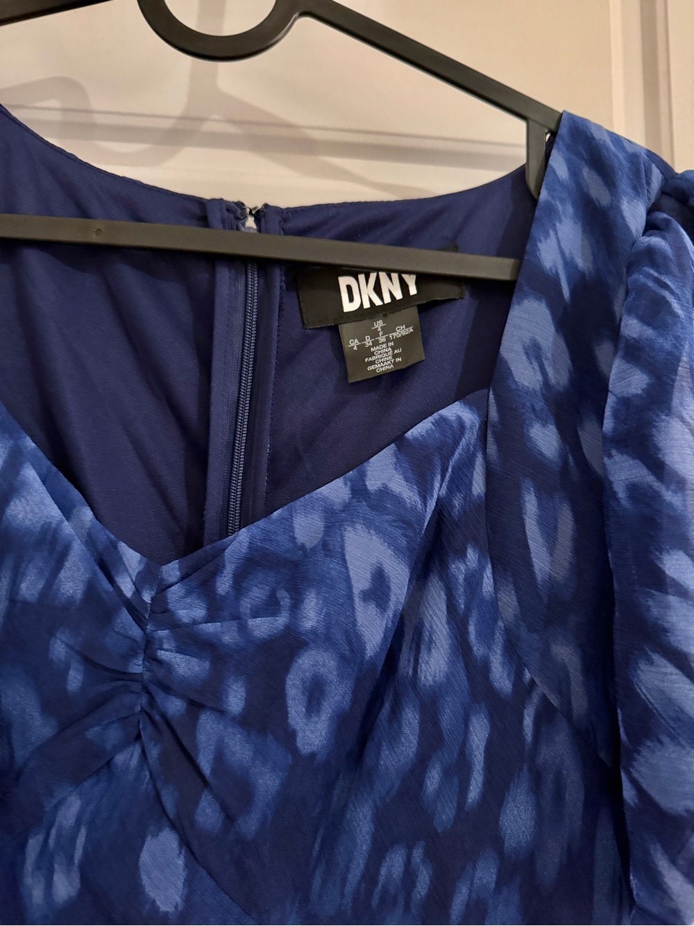 Dkny Blue Women's Short Sleeve Sweetheart Neck Lined Side Slit Midi Dress - Picture 9 of 12